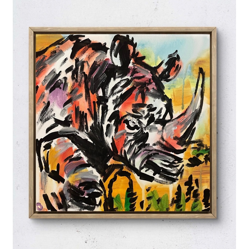 OMAN Original Rhino Painting 12x12 Canvas Wildlife Expressionist Wall Art Art
